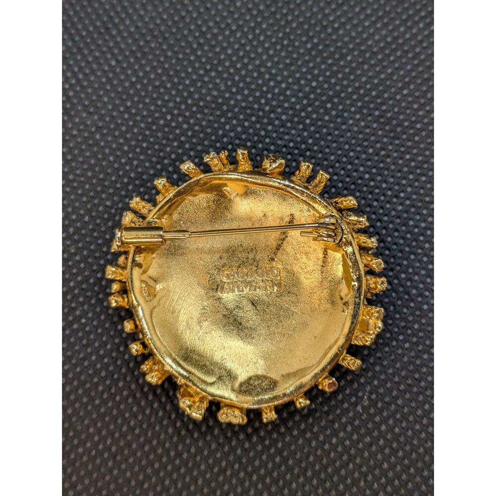 Giorgio Armani Round Circle Braided Vintage Gold Rhinestone Cluster Brooch Pin - Picture 2 of 5